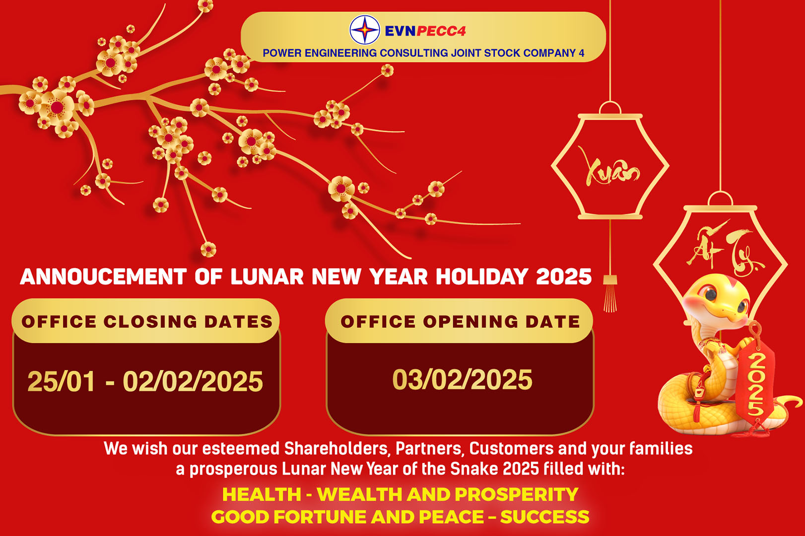 Annoucement of Lunar New Year Holiday 2025